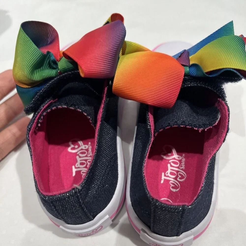 Nickelodeon JoJo Siwa Rainbow‎ Bow Glitter Denim Shoes Low Top Girls Size 8